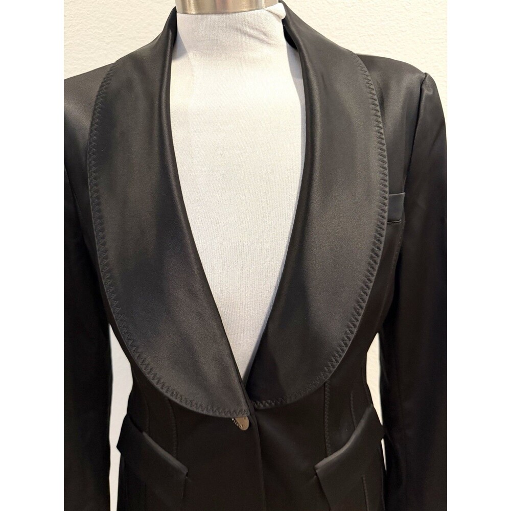 Marciano Women Black Noir Tuxedo Blazer NWT Size 10 Shawl Lapel Flare Back $278 - Picture 3 of 16
